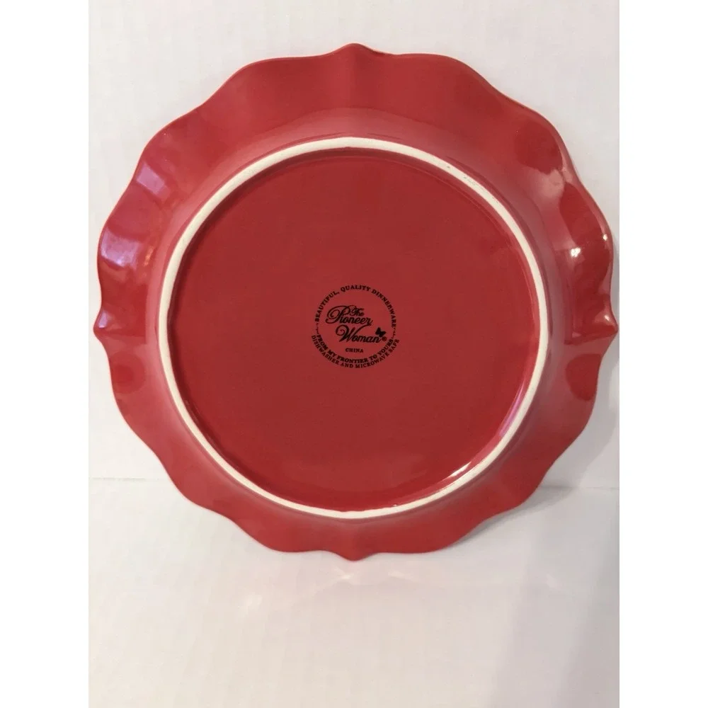 Set of 3 Pioneer Woman Red Glossy Ceramic Salad/Dessert plates Microwave Safe